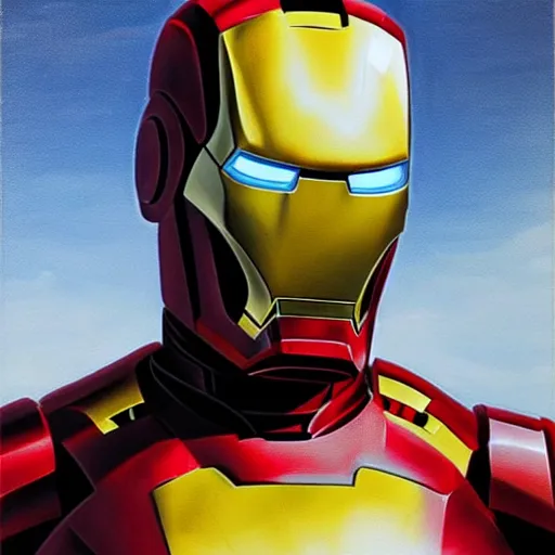 Prompt: iron man, art by bob ross