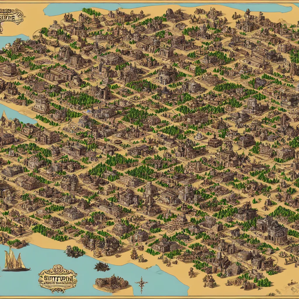 Image similar to top - down map of the steampunk city