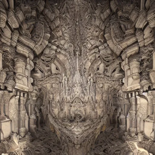 Image similar to a beautiful 3 d painting of a huge sprawling fractal cathedral interior populated by mandelbrot fractals by android jones, unreal engine, carved stone, carved soap, white color scheme, volumetric lighting, octane render, dramatic lighting, glowing, carved marble, opalescent, sacred geometry, religious, angelic, catholicpunk, stark, 8 k, ultra detailed