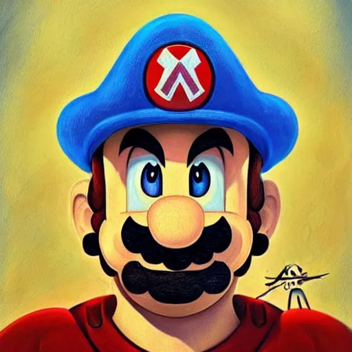 Image similar to a realistic portrait of super mario surrounded by mushrooms by android jones