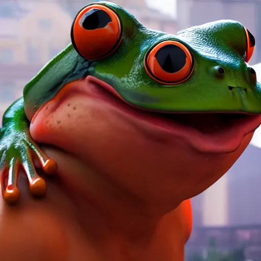 Prompt: hyperrealistic film still of a person wearing a frog mascot costume, stunning 3 d render, inspired by istvan sandorfi & greg rutkowski & unreal engine, perfect facial symmetry, dim volumetric cinematic lighting, 8 k octane comprehensive render, extremely hyper - detailed, incredibly lifelike attributes, intricate, real flesh texture, masterpiece, artstation, stunning,