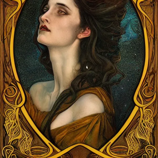 Prompt: an art nouveau painting in the style of donato giancola, and in the style of tom bagshaw, and in the style of charles dulac. symmetry, smooth, sharp focus, semi - realism, intricate detail.