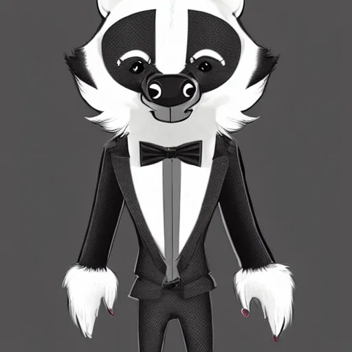 Prompt: anthropomorphic furry badger wearing a tuxedo, Artstation