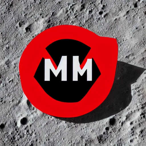 Image similar to logo of, red m on the moon, black background, company logo, 4 k