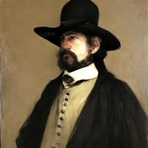Image similar to bloodborne old hunter, james mcneill whistler, portrait, oil on canvas, super detailed, spooky