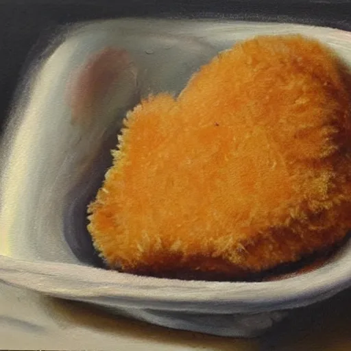 Prompt: A painting of a chicken nugget