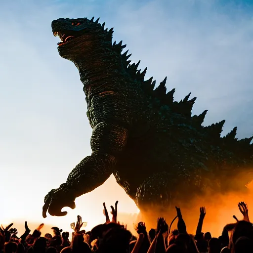 Image similar to Godzilla performing at Woodstock, Leica 20mm, 4K