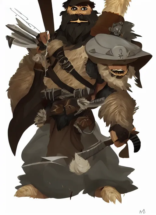 Image similar to bugbear ranger, black beard, dungeons and dragons, hunters gear, character design on white background, by makoto shinkai