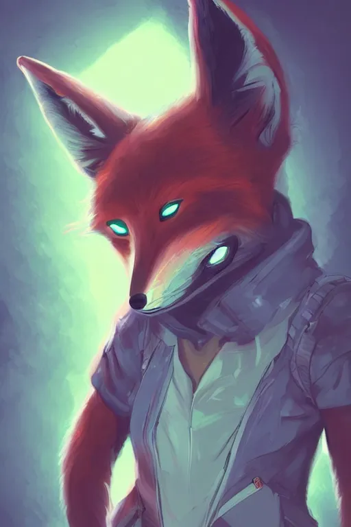 Image similar to a fox fursona, trending on artstation, by kawacy, furry art, digital art, cyberpunk, high quality, backlighting