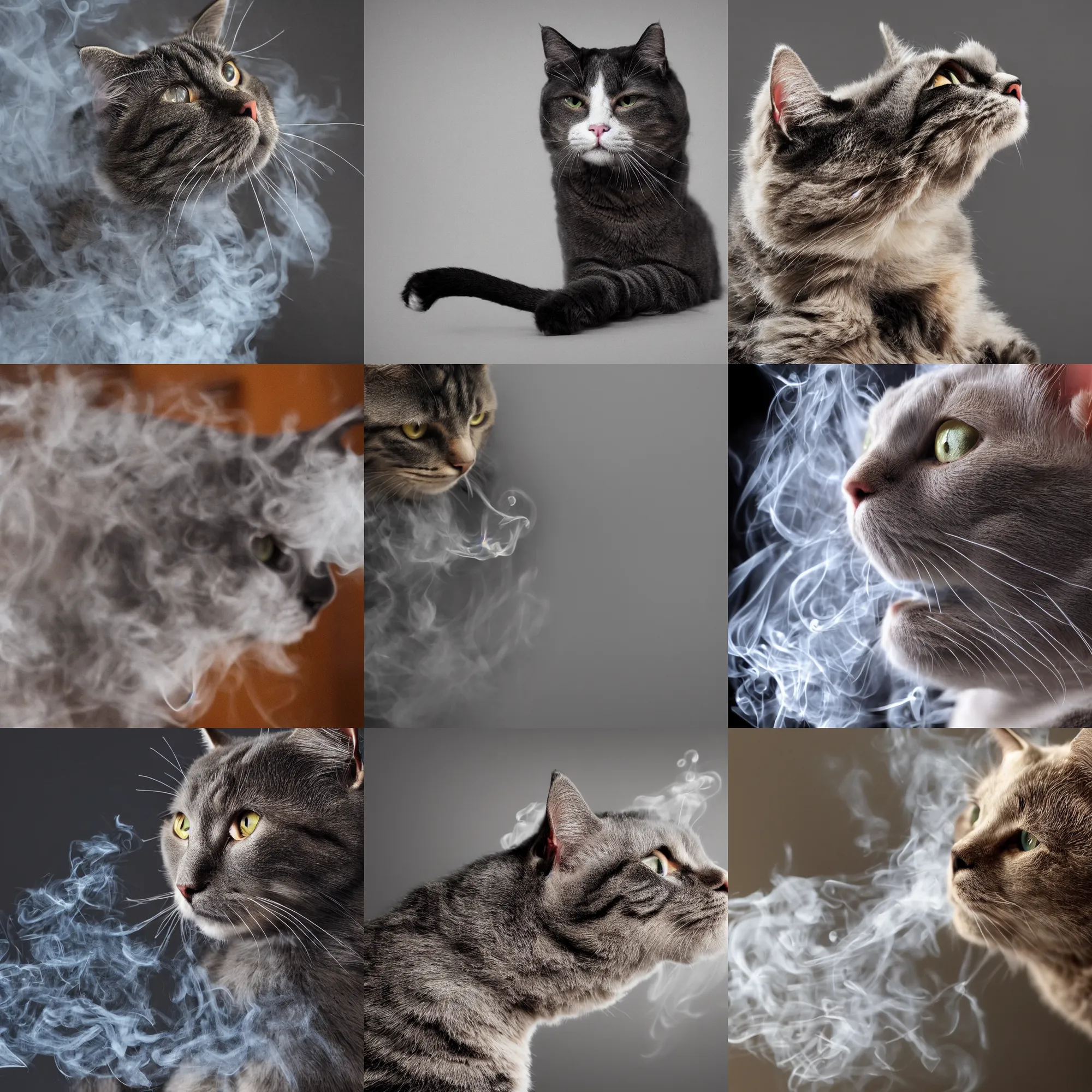 Prompt: smoke in shape of cat, high detail, hd