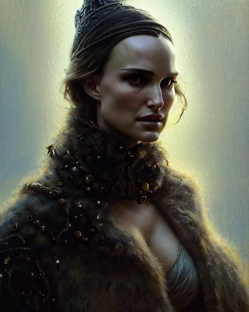 Prompt: a portrait of natalie portman fantasy character portrait, ultra realistic, cinematic, concept art, wide angle, intricate details, hologram, highly detailed by greg rutkowski, aaron horkey, gaston bussiere, craig mullins, simon bisley, arthur rackham