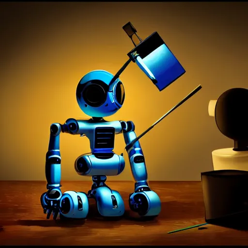 Image similar to photo of a minimalist robot painting a canvas, beautiful lighting, sharp, pixar, details, HD, HDR, 4K, 8K