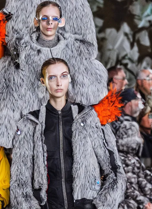 Image similar to hyperrealistic and heavy detailed Moncler runway show of rick and morty , Leica SL2 50mm, vivid color, high quality, high textured, real life