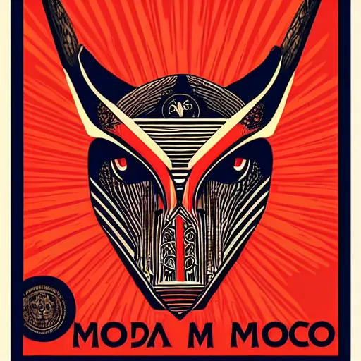 Image similar to shepard fairey poster of modern moloch