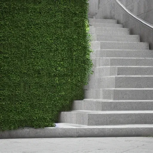 Image similar to a set of stairs with vines growing up them, walls of stone bricks, volumetric bluish light, a raytraced image by Tadao Ando, flickr contest winner, environmental art, streetscape, vray, national geographic photo