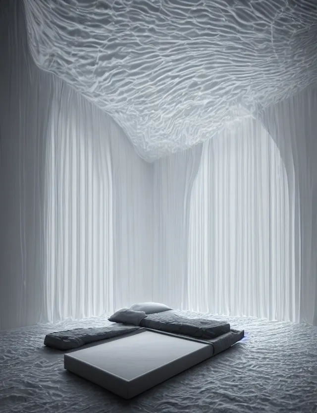 Prompt: dreamlike photo of floating bed above floor in a giant room with windows opening to eternity by andrzej sykut by lee madgewick, photorealistic, octane render, recursive!!!!, flowing, cascading, multiverse!!!!!!, labyrinthine, optical illusion, impossible angles