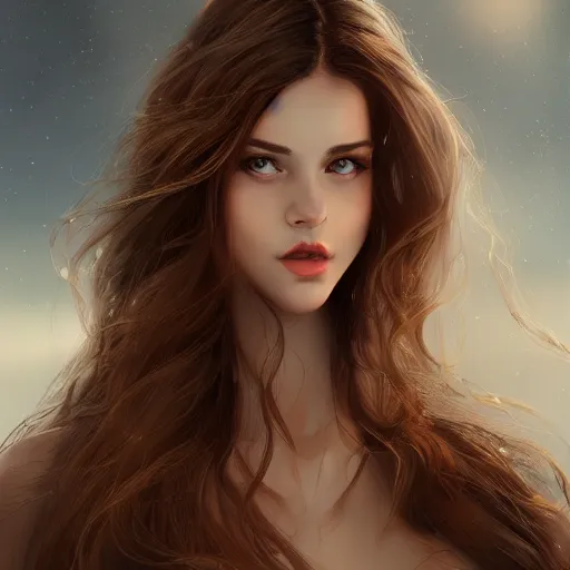 Image similar to A portrait of an attractive young female earth angel, beautiful long brown hair, rocks and stones, intricate, highly detailed, elegant, digital painting, trending on artstation