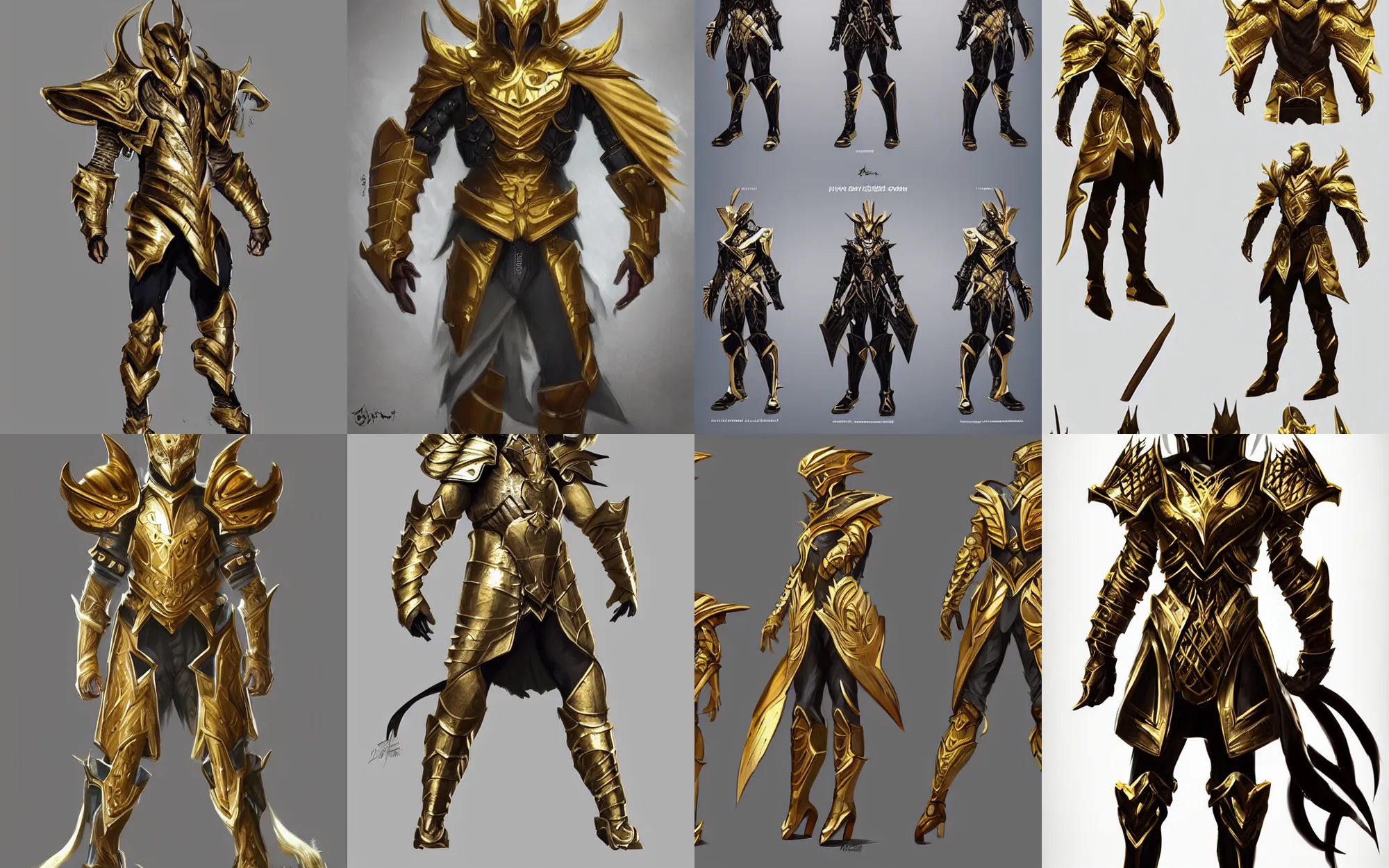 Prompt: very stylish fantasy armor, still with gold accents, concept art, trending on artstation