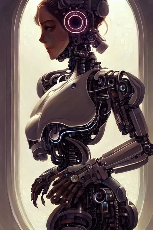 Image similar to beautiful crying! female mechanical android!, half portrait, intricate detailed environment, photorealistic!, intricate, elegant, highly detailed, digital painting, artstation, concept art, smooth, sharp focus, illustration, art by artgerm and greg rutkowski and alphonse mucha