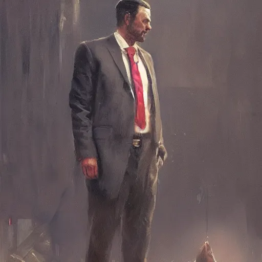 Prompt: oil painting of a man in a suit indifferent to an poor and orphan boy who asks, by greg rutkowski, artstation