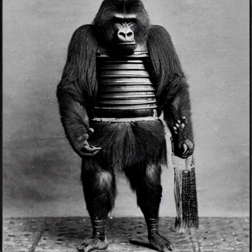 Prompt: “gorilla in full samurai armour, 1900’s photo”