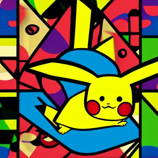 Image similar to Pikachu by Romero Britto, high-quality 4k ArtStation CGsociety of Pikachu Pokemon by Romero Britto