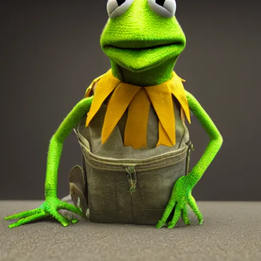 Image similar to hyperrealistic mixed media image of kermit the frog, stunning 3 d render inspired art by xiang duan and thomas eakes and greg rutkowski, perfect facial symmetry, hyper realistic texture, realistic, highly detailed attributes and atmosphere, dim volumetric cinematic lighting, 8 k octane detailed render, post - processing, masterpiece,