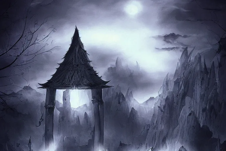 Prompt: A portal to hell, anime styled, dark, foggy