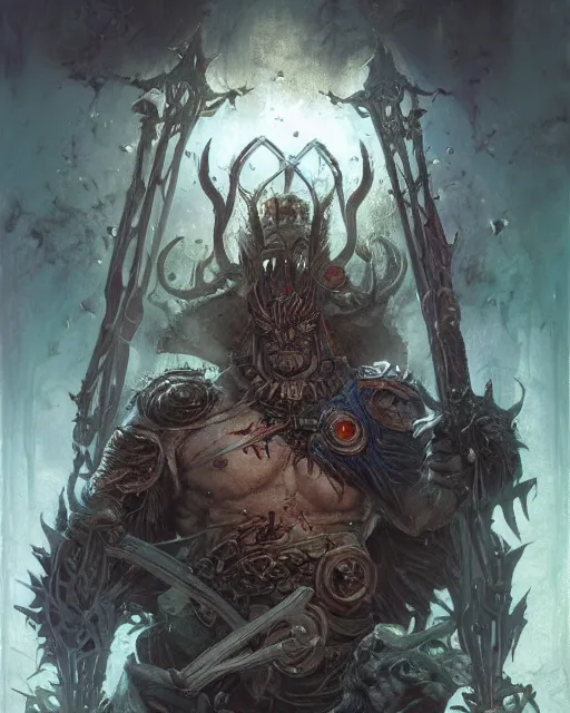 Prompt: Orc berserker, centered, portrait, symmetrical, Path of Exile, Diablo, Warhammer, digital painting, highly detailed, concept art, Nekro, Peter Mohrbacher, Alphonse Mucha, Brian Froud, Yoshitaka Amano, Kim Keever, Victo Ngai, James Jean