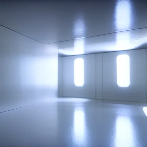 Image similar to a white room twelve by ten by eight, proportionally perfect, geometrically perfect, clean and empty, sci fi spaceship futuristic paneling unreal engine, general studio lighting, 8 k,