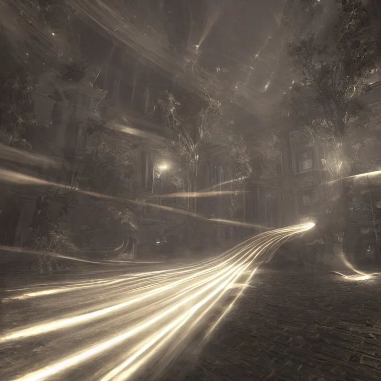 Image similar to simple light streaks and ornate flowing light streams, unreal engine