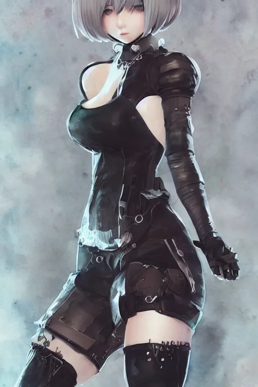 Image similar to Full body Portrait of young, beautiful 2B from Nier Automata, full of details, watercolor painting, concept art, smooth, by Ina Wong and wlop ，trending on cgsociety and artstation，8kHDR，light effect