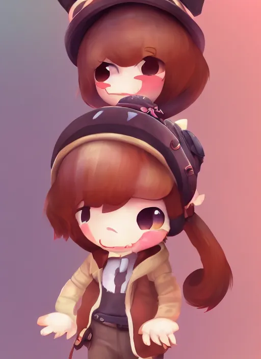 Image similar to female explorer mini cute girl, character adoptable, highly detailed, rendered, ray - tracing, cgi animated, 3 d demo reel avatar, style of maple story and zootopia, maple story indiana, fluffy fox ears, dark skin, cool clothes, soft shade, soft lighting, portrait pose