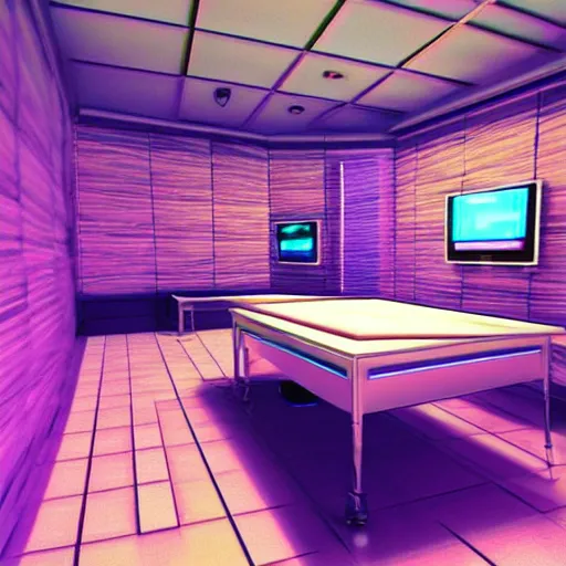 Prompt: quantum computer in a room, vaporwave style, ultrarealistic