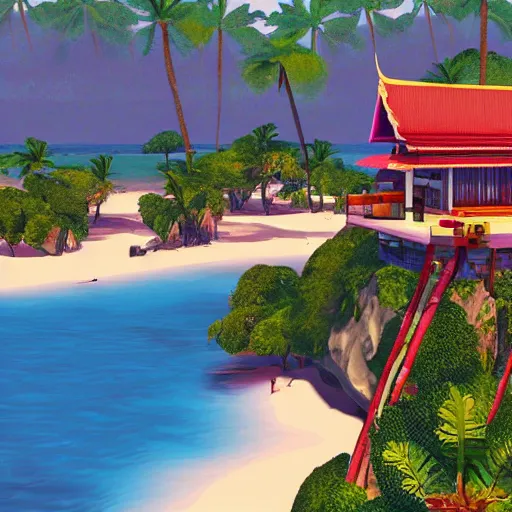 Image similar to a Thai island in the style of GTA vice city