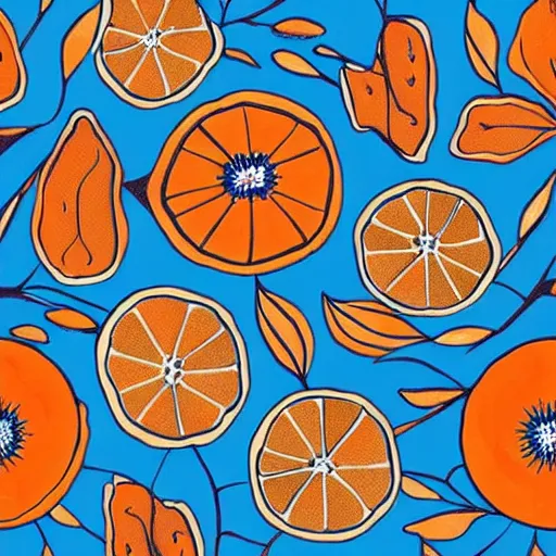 Prompt: orange and blue, botanical, illustration, gin, pattern, playful, premium, pintrest, behance