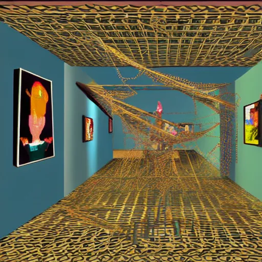Image similar to wacky virtual art museum in a 9 0 s video game, net art, ps 1 graphics, ps 2 screenshot, hd, intricate, detailed