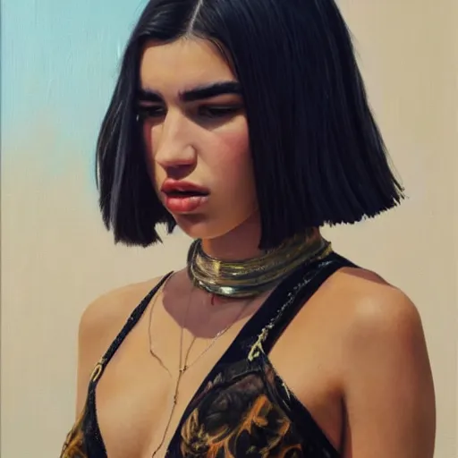 Prompt: dua lipa in a realistic painting, ultra realistic, very details, cinematic