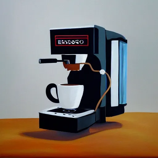 Prompt: a painting of android espresso machine that makes coffee from human souls