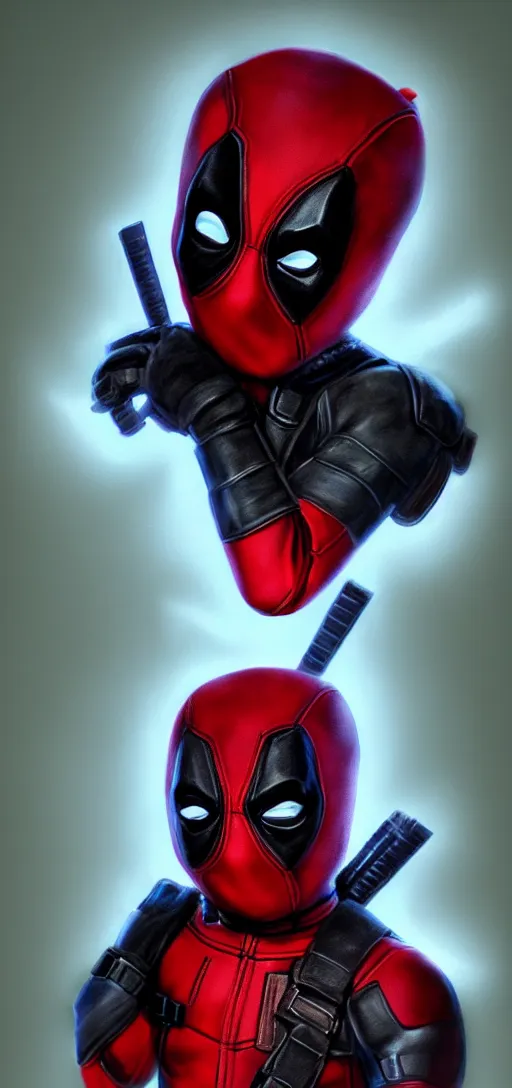 Image similar to portrait of baby deadpool, elegant, glowing lights, highly detailed, hdr, artstation, concept art