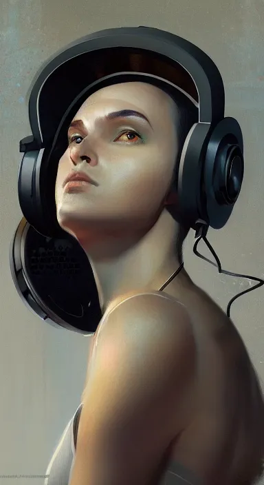 Image similar to portrait of a catholic cyborg saint djing with headphones on and a halo, high detail, hyper - realism, 4 k, by greg rutkowski and asher brown durand and vogue, trending on artstation