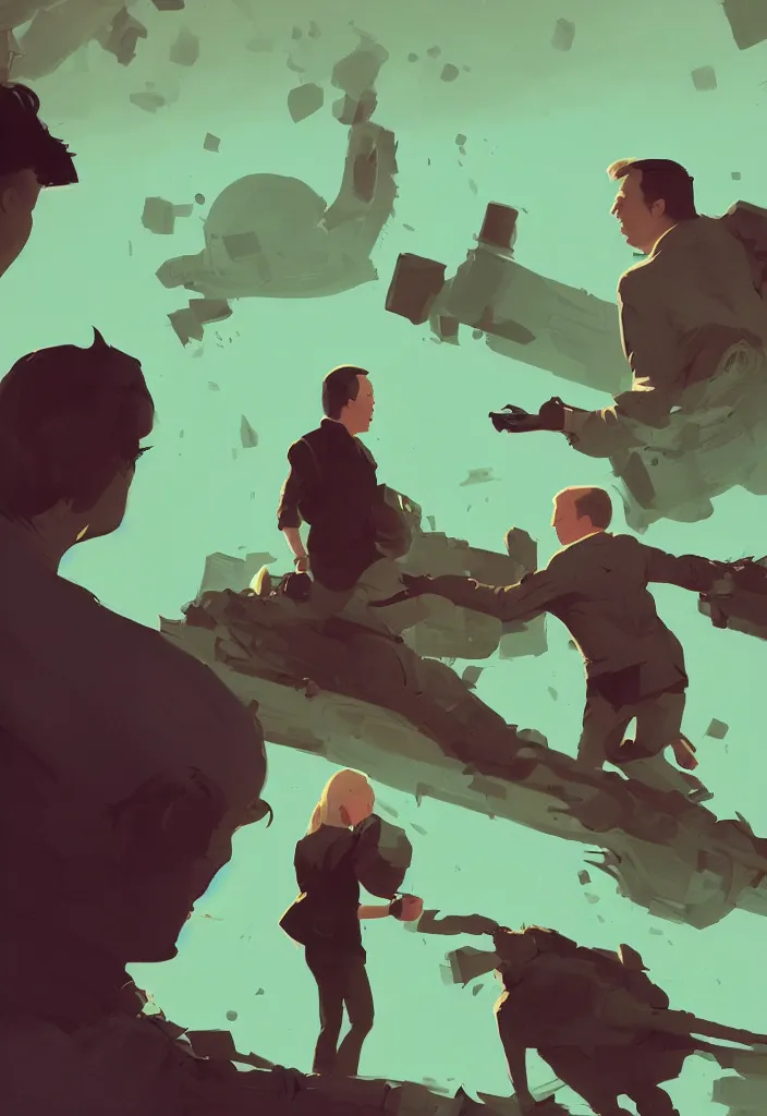 Prompt: joe biden and anya taylor - joy, epic debates, presidental elections candidates, cnn, fox news, fantasy, by atey ghailan, by greg rutkowski, by greg tocchini, by james gilleard, by joe gb fenton, dynamic lighting, gradient light green, brown, blonde cream, salad and white colors in scheme, grunge aesthetic