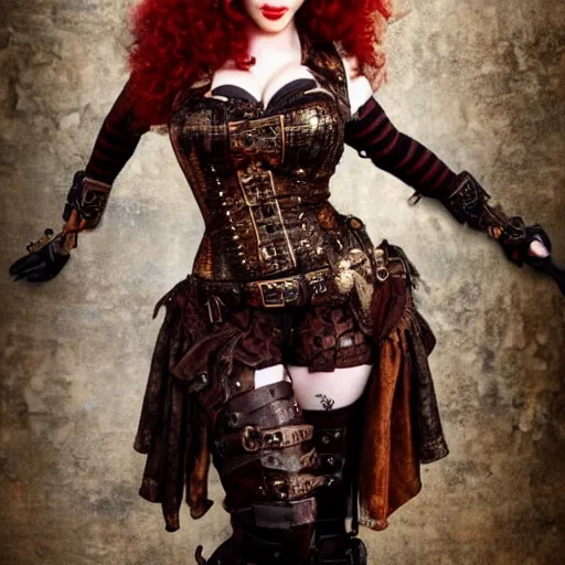 Image similar to full body photo christina hendricks steampunk warrior, highly detailed, 4k, HDR, award-winning photo