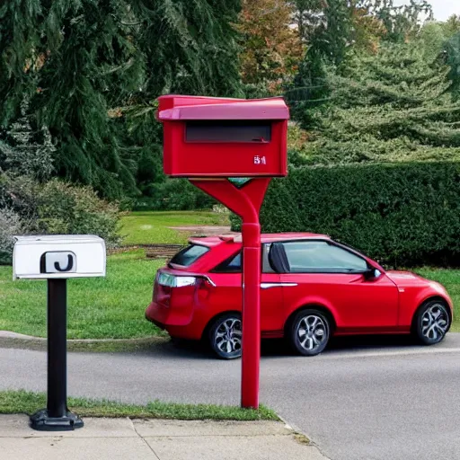 Image similar to a (((((tiny))))) car next to a mailbox