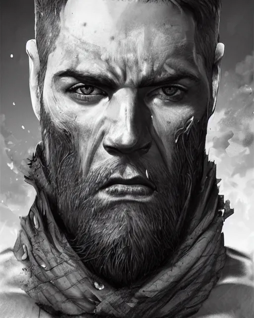 Image similar to portrait of muscular, tired and alcoholic 3 0 - year - old model man with short darkblonde hair, serious sad look in his eyes, dirty beard, blue eyes, crying, wearing dirty soldier uniform, on the desert, hyper realistic face, beautiful eyes, character art, art by mark brooks, hyperdetailed, cryengine, trending on artstation, digital art