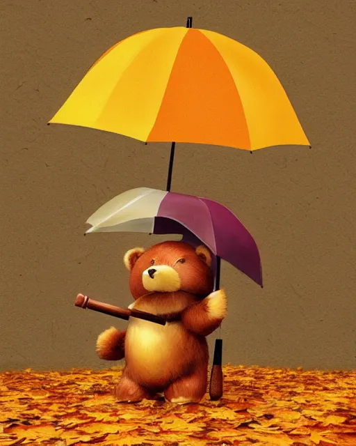 Image similar to autumn a bear with an umbrella by samuel smith trending on artstation