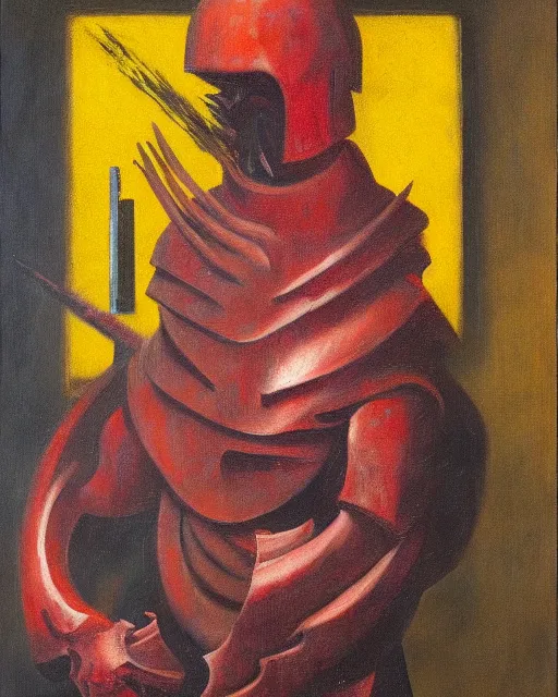 Prompt: the doomslayer, a character study by francis bacon, oil on canvas, german expressionism