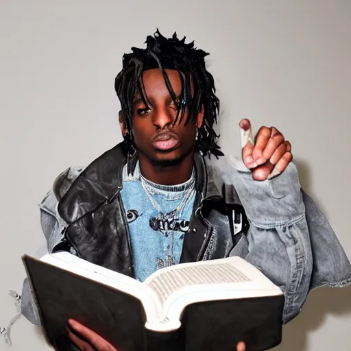 Image similar to playboi carti reading the bible 4 k detailed