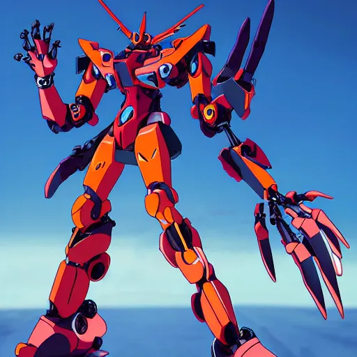 Prompt: A colossal Mecha in Evangelion style