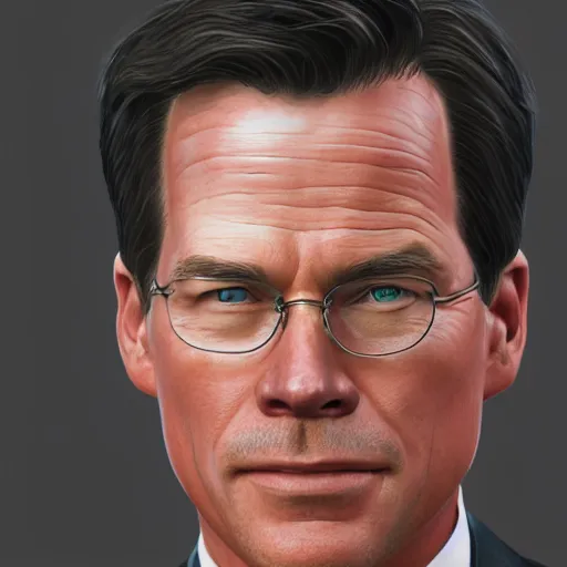 Image similar to mark rutte hyper detailed, digital art, trending in artstation, cinematic lighting, studio quality, smooth render, unreal engine 5 rendered, octane rendered, art style by klimt and nixeu and ian sprigger and cushart